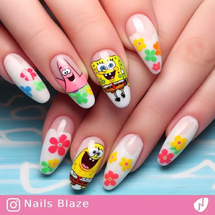 Spongebob Sky Flower Nails| Cartoon - NB768